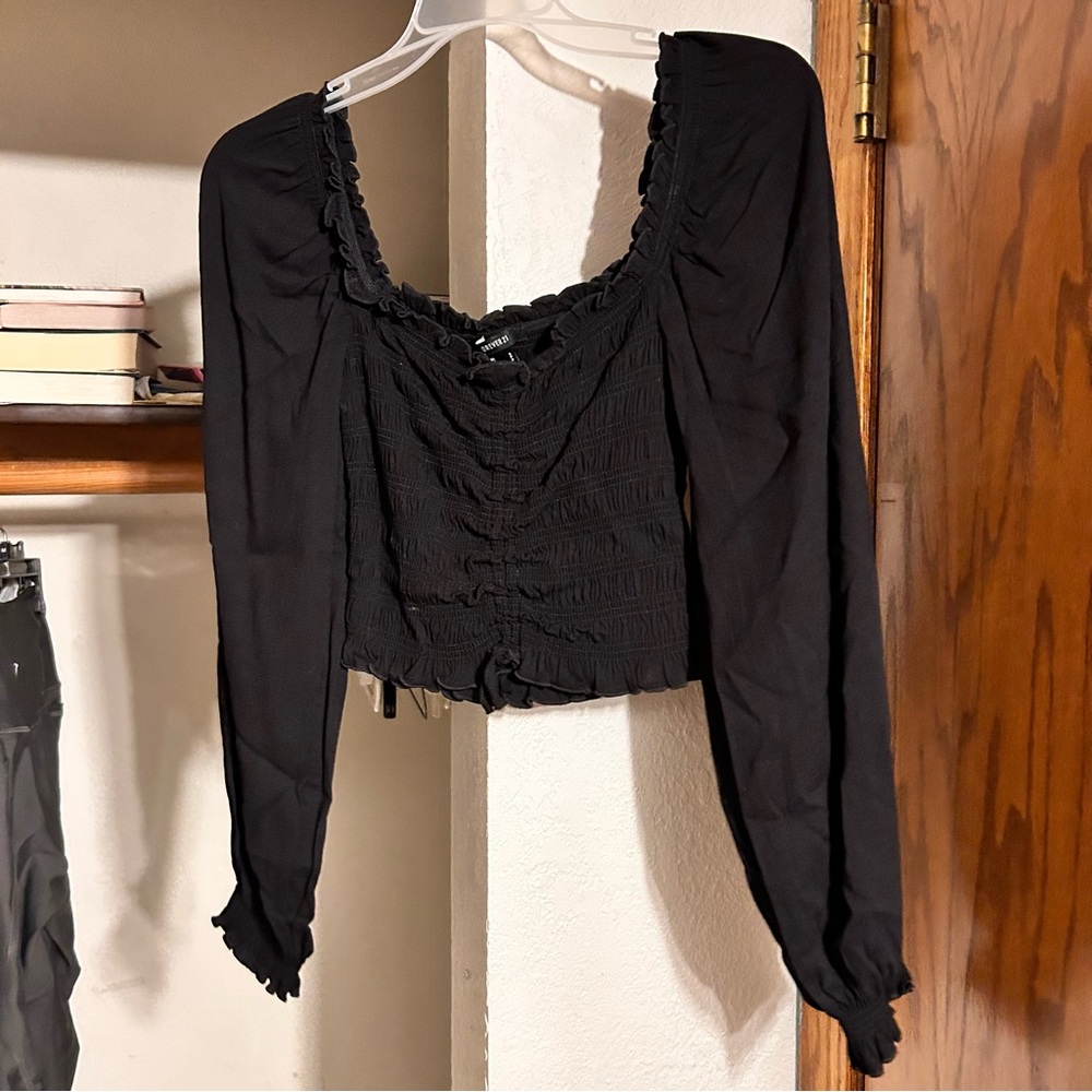 black going out long sleeve blouse cinched top